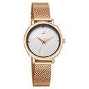 Fastrack Stunners Quartz Analog Silver Dial Rose Gold Stainless Steel Strap Watch For Girls