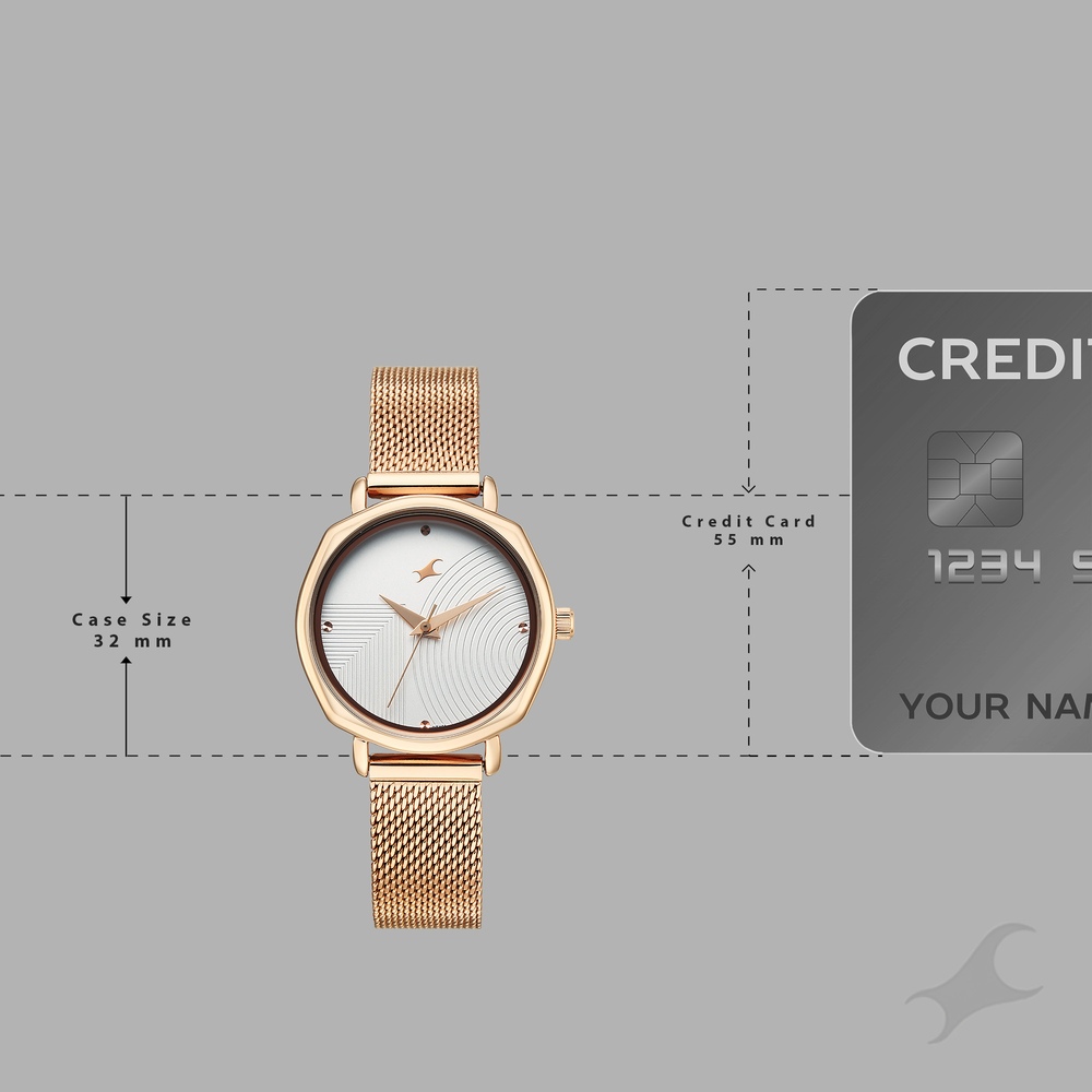 Fastrack Stunners Quartz Analog Silver Dial Rose Gold Stainless Steel Strap Watch For Girls