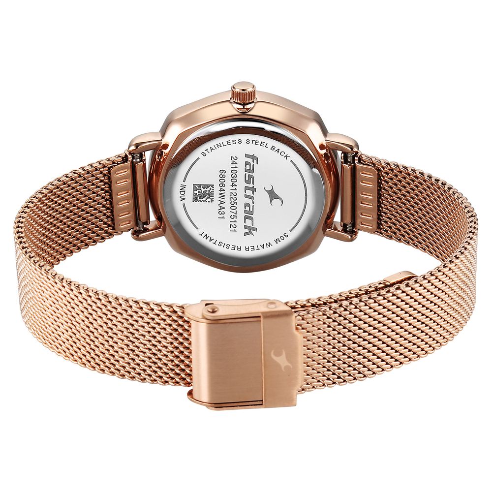 Fastrack Stunners Quartz Analog Silver Dial Rose Gold Stainless Steel Strap Watch For Girls