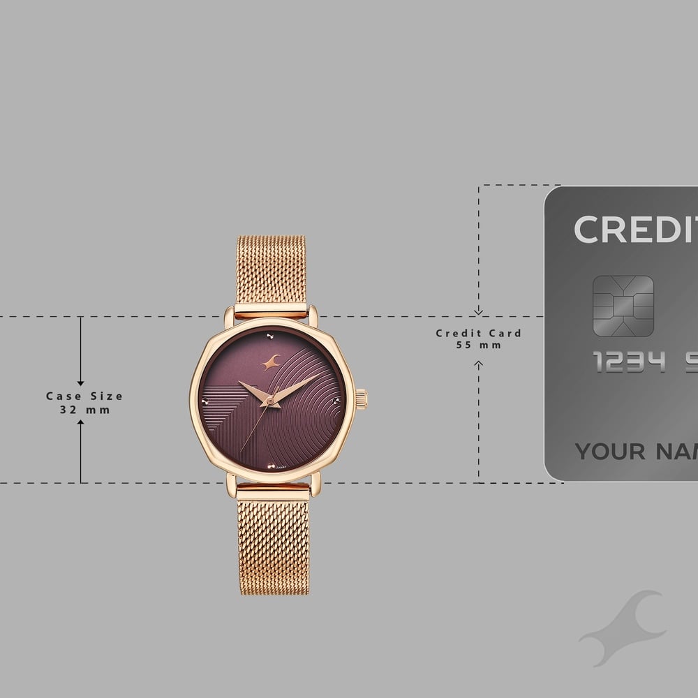 Fastrack Stunners Quartz Analog Purple Dial Rose Gold Stainless Steel Strap Watch For Girls