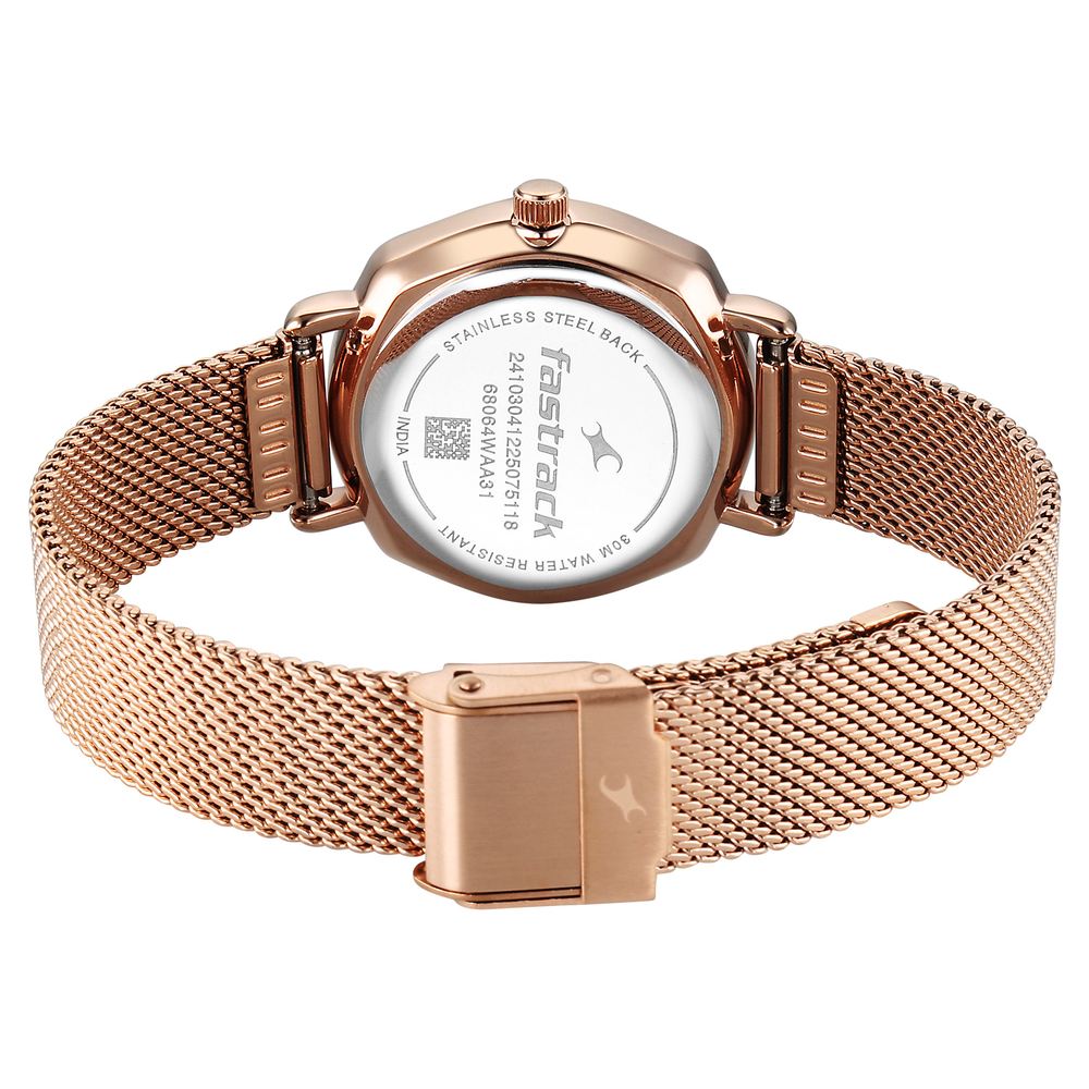 Fastrack Stunners Quartz Analog Purple Dial Rose Gold Stainless Steel Strap Watch For Girls