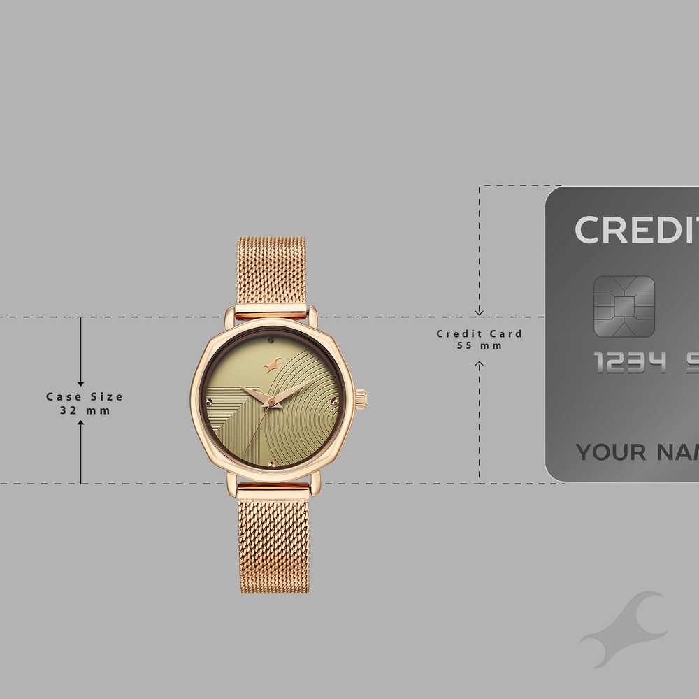 Fastrack Stunners Quartz Analog Green Dial Rose Gold Stainless Steel Strap Watch For Girls