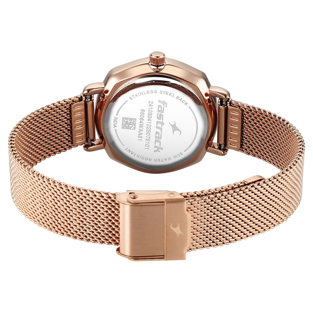 Fastrack Stunners Quartz Analog Green Dial Rose Gold Stainless Steel Strap Watch For Girls