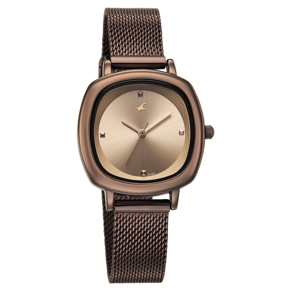 Fastrack Stunners Quartz Analog Brown Dial Brown Stainless Steel Strap Watch For Girls