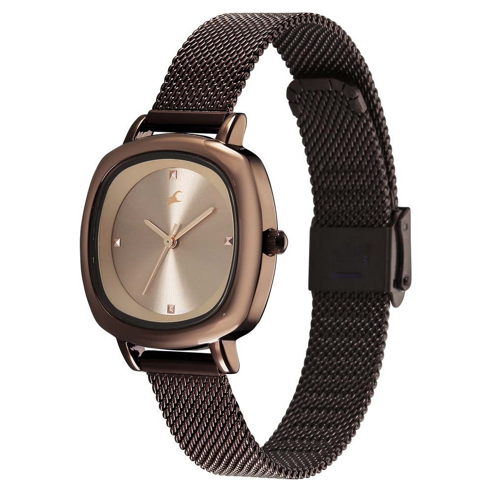 Fastrack Stunners Quartz Analog Brown Dial Brown Stainless Steel Strap Watch For Girls