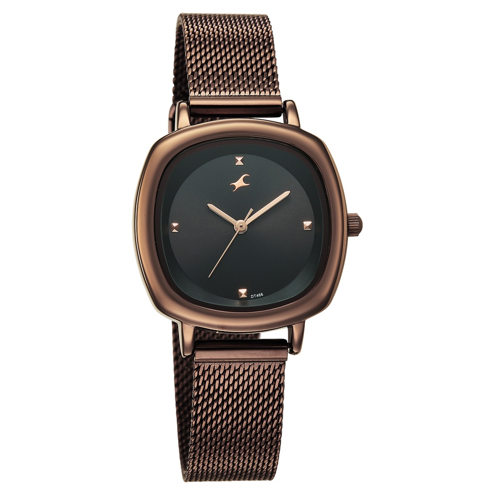 Fastrack Stunners Quartz Analog Black Dial Brown Stainless Steel Strap Watch For Girls