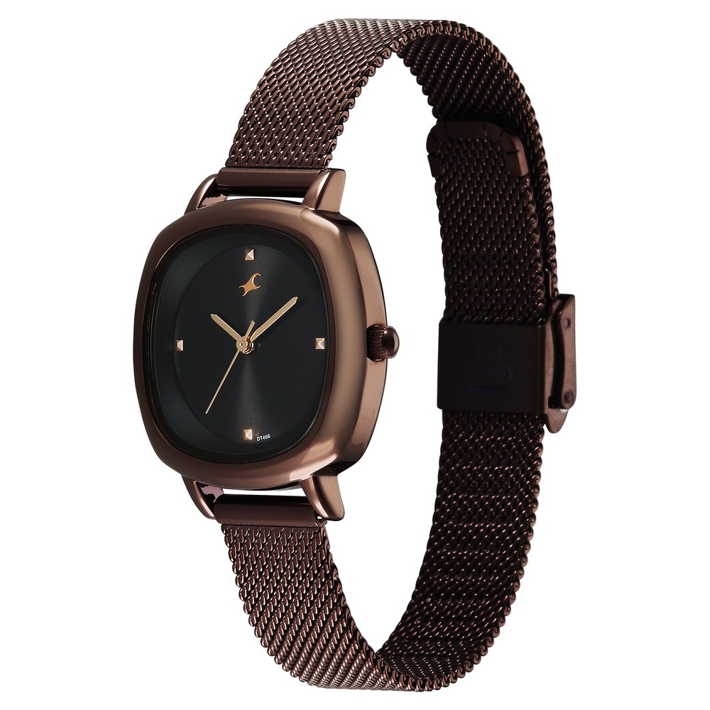 Fastrack Stunners Quartz Analog Black Dial Brown Stainless Steel Strap Watch For Girls