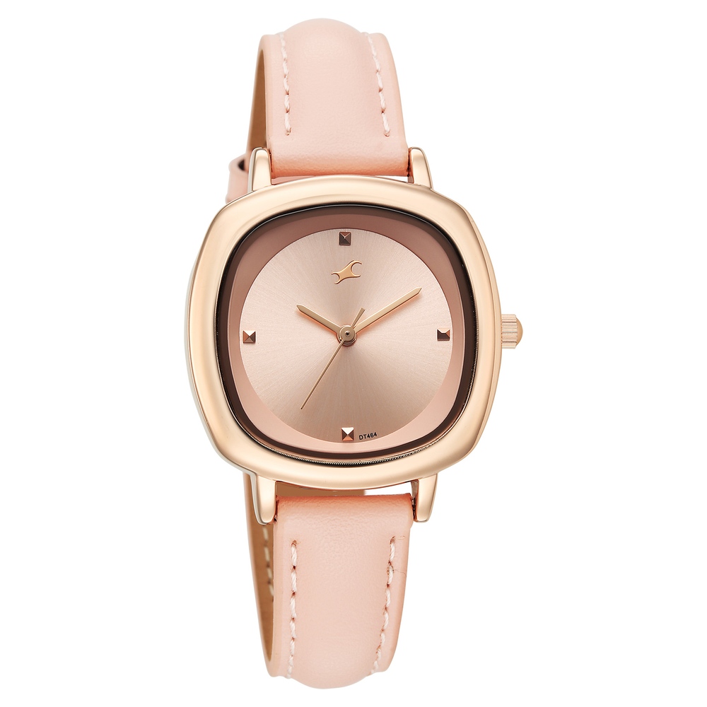 Fastrack Stunners Quartz Analog Rose Gold Dial Rose Gold Leather Strap Watch For Girls