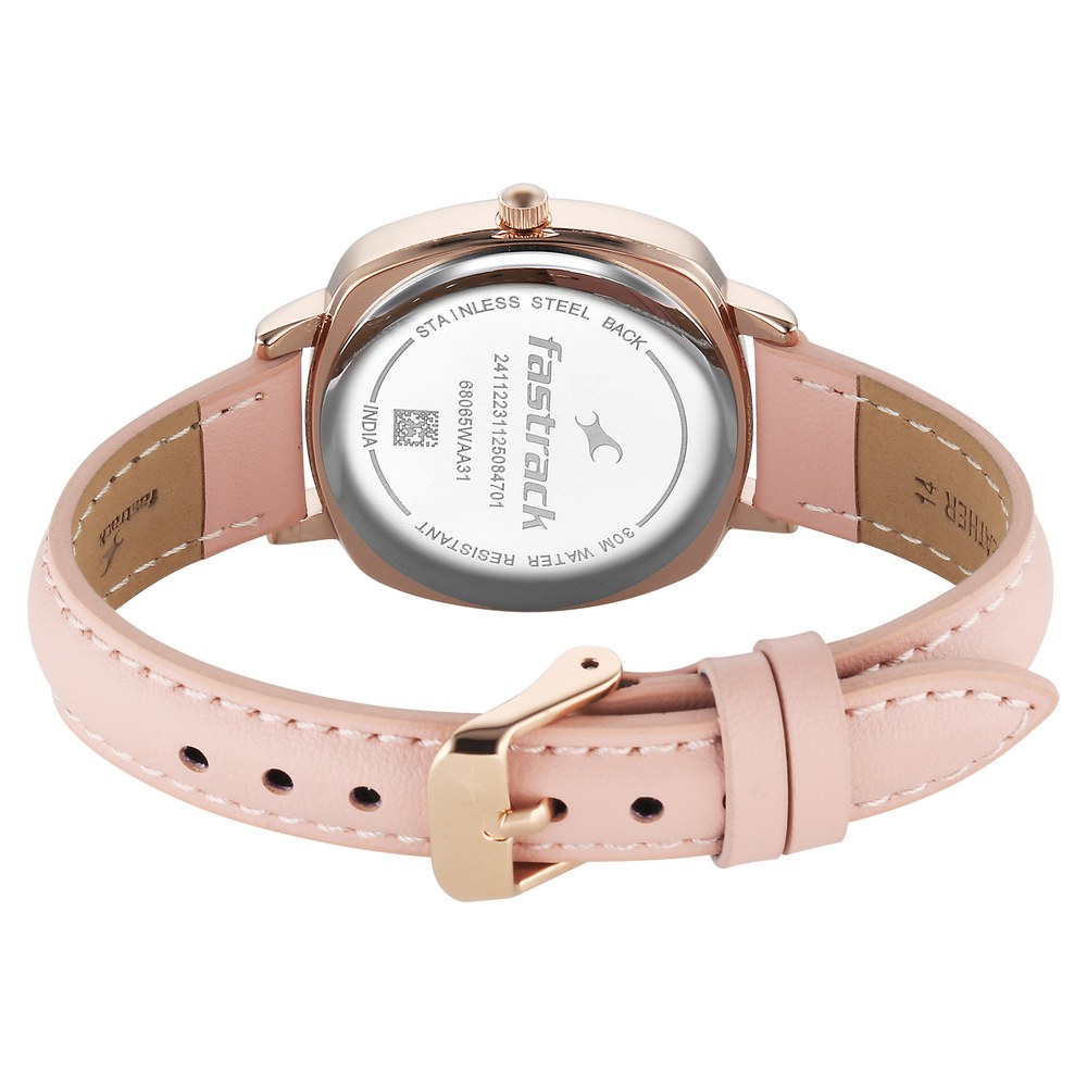 Fastrack Stunners Quartz Analog Rose Gold Dial Rose Gold Leather Strap Watch For Girls