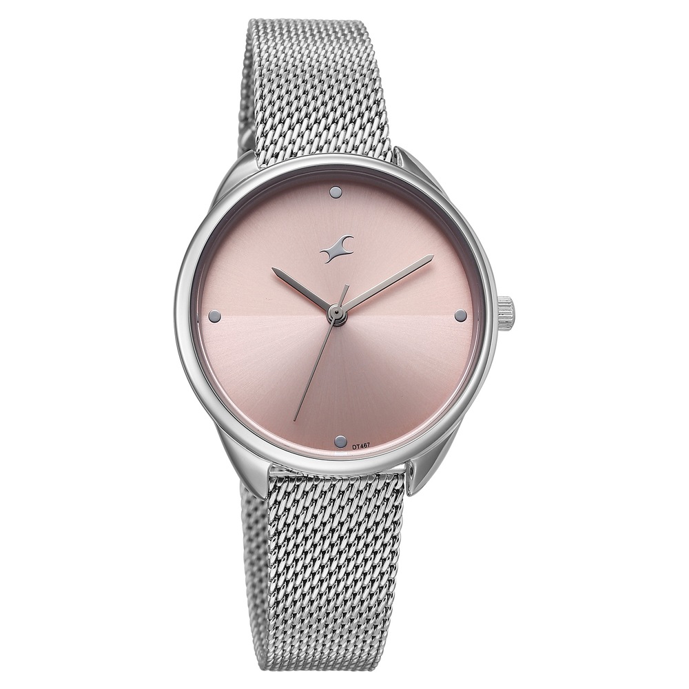 Fastrack Stunners Quartz Analog Pink Dial Silver Stainless Steel Strap Watch For Girls