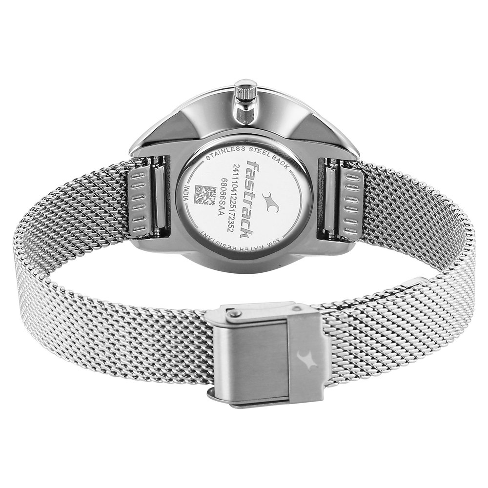 Fastrack Stunners Quartz Analog Pink Dial Silver Stainless Steel Strap Watch For Girls