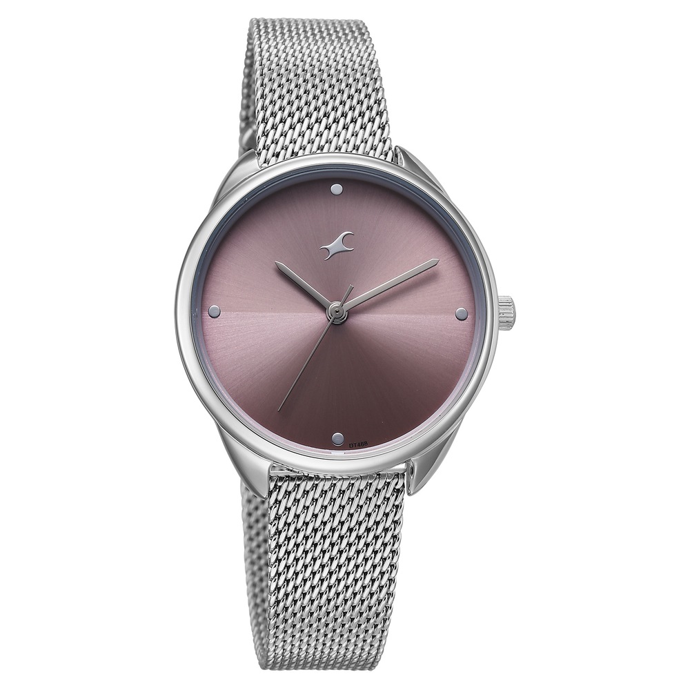 Fastrack Stunners Quartz Analog Purple Dial Silver Stainless Steel Strap Watch For Girls