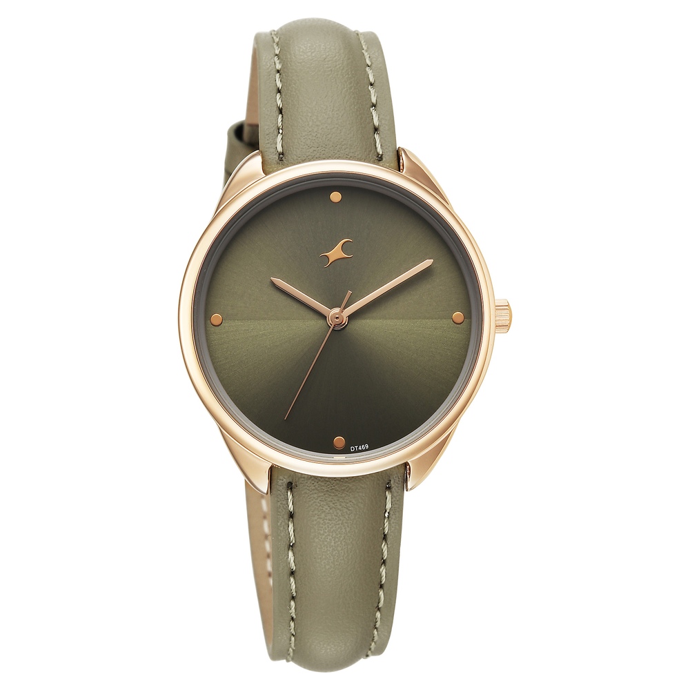 Fastrack Stunners Quartz Analog Green Dial Green Leather Strap Watch For Girls