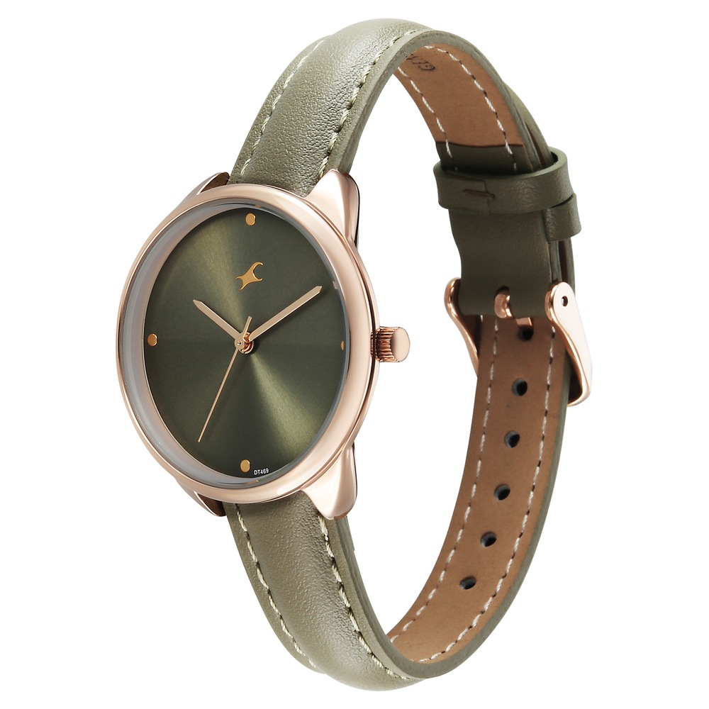 Fastrack Stunners Quartz Analog Green Dial Green Leather Strap Watch For Girls