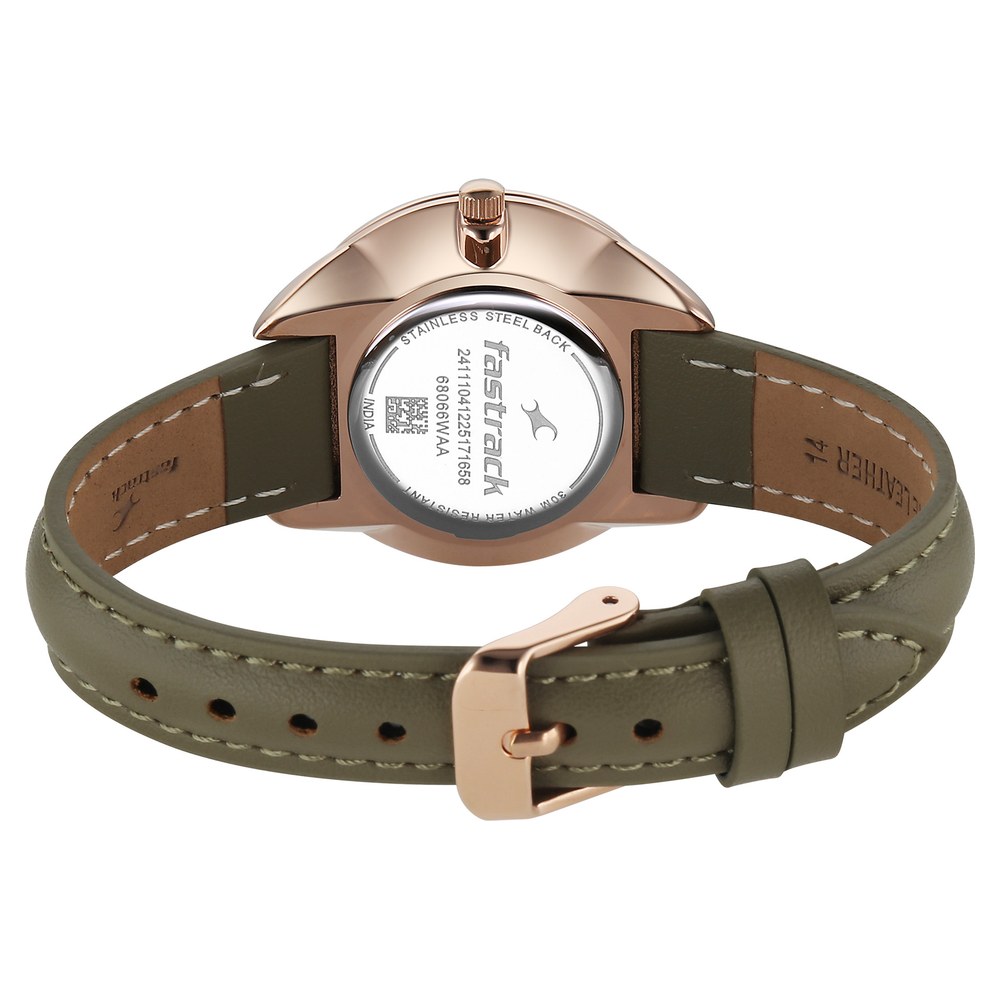 Fastrack Stunners Quartz Analog Green Dial Green Leather Strap Watch For Girls