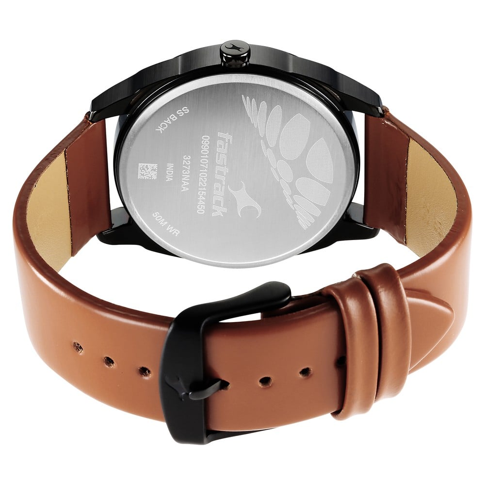 Fastrack After Dark Brown Dial Leather Strap Watch for Guys