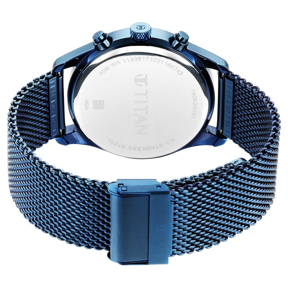Titan Men's Sartorial Neo Splash: Blue Dial Multifunction Watch with Mesh Strap