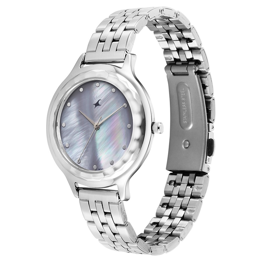 Fastrack Stunners X Quartz Analog Purple Dial Stainless Steel Strap Watch For Girls
