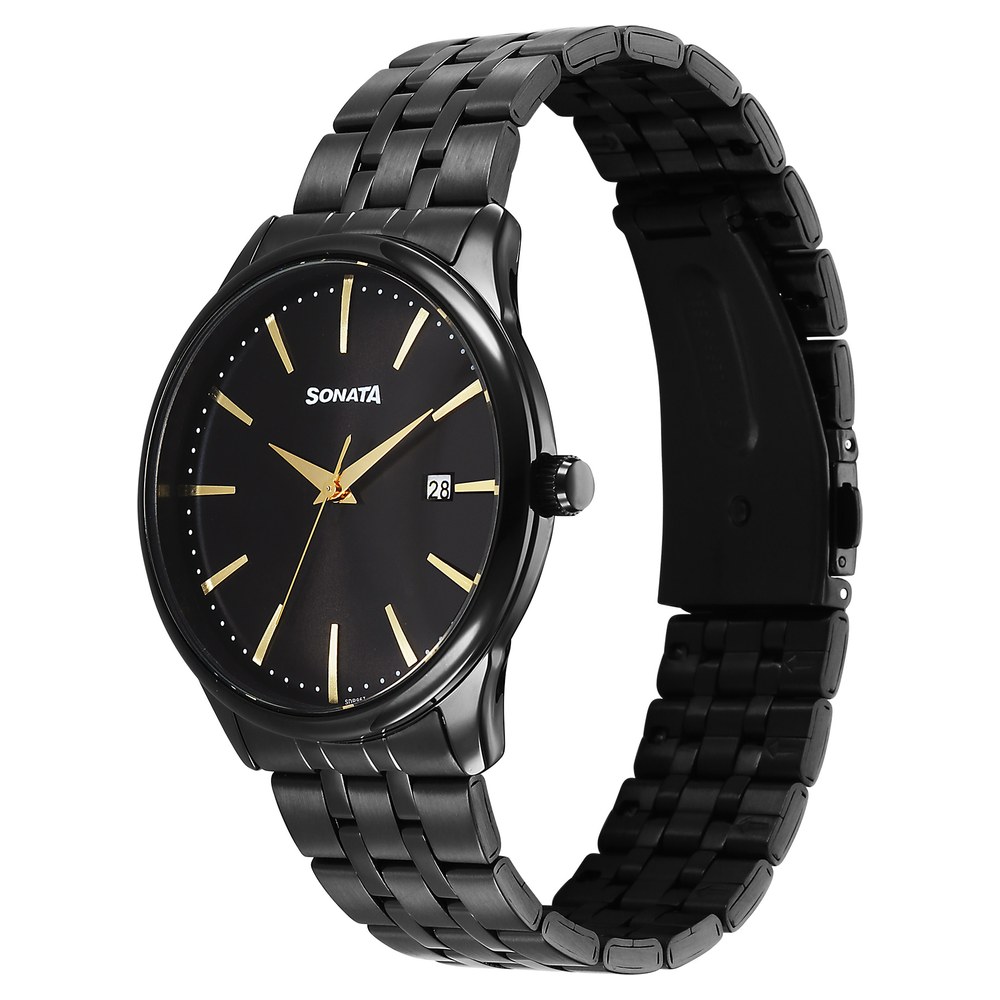 Sonata Eternia Quartz Analog with Date Black Dial Metal Strap Watch For Men