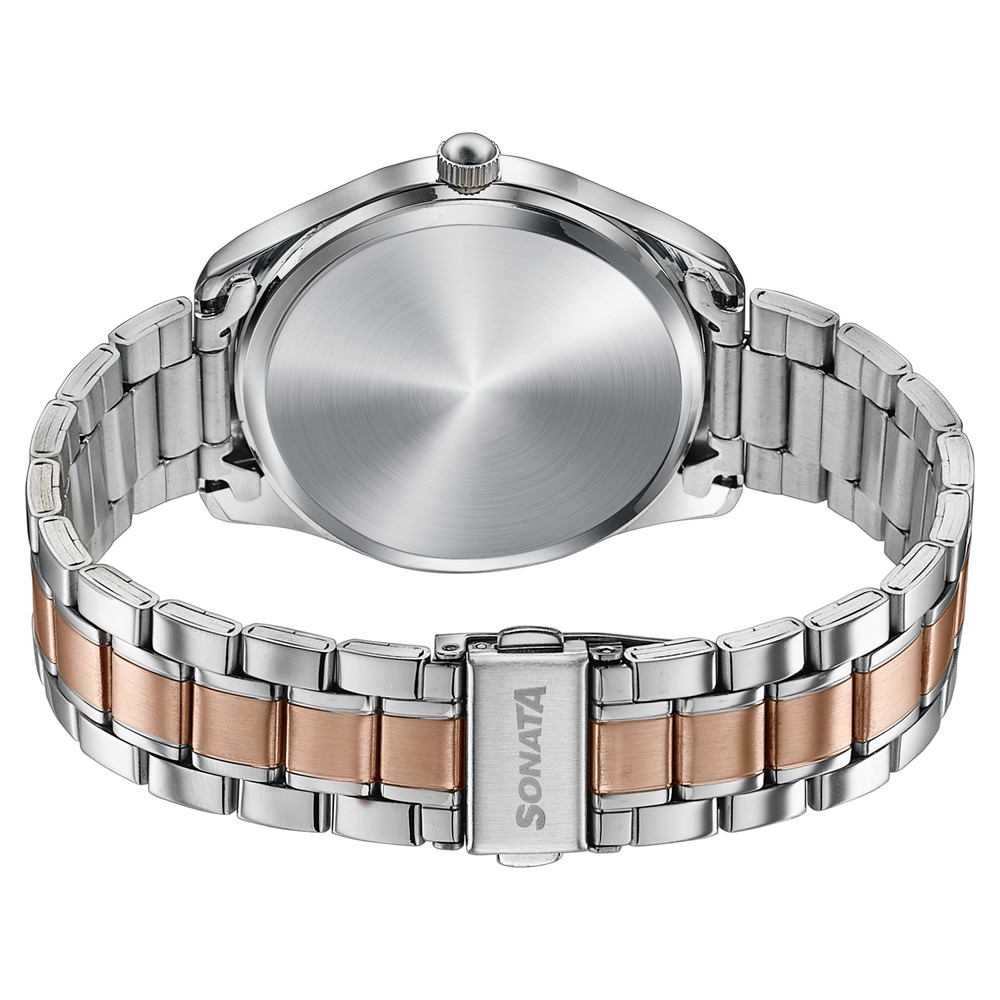 Sonata Jashn Quartz Analog Brown Dial Two Toned Metal Strap Watch For Men