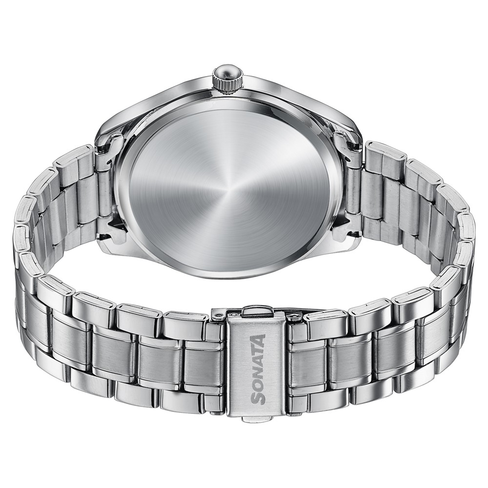 Sonata Jashn Quartz Analog Beige Dial Silver Metal Strap Watch For Men