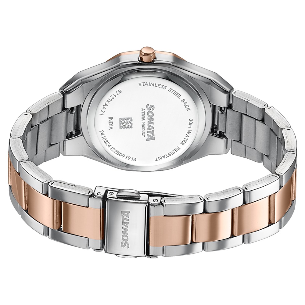 Sonata Jashn Quartz Analog White Dial Two Toned Metal Strap Watch For Women