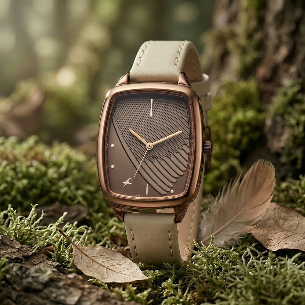 Fastrack Wild Quartz Analog Brown Dial Beige Leather Strap Watch For Girls