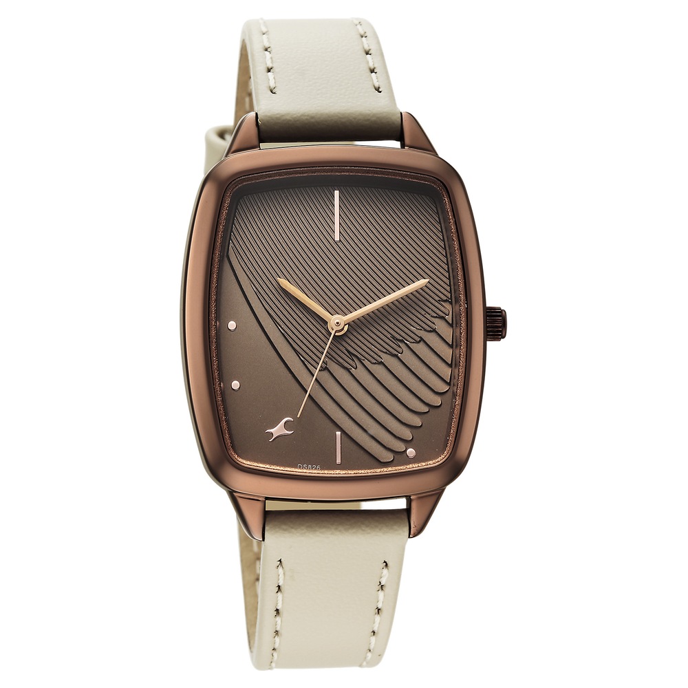 Fastrack Wild Quartz Analog Brown Dial Beige Leather Strap Watch For Girls