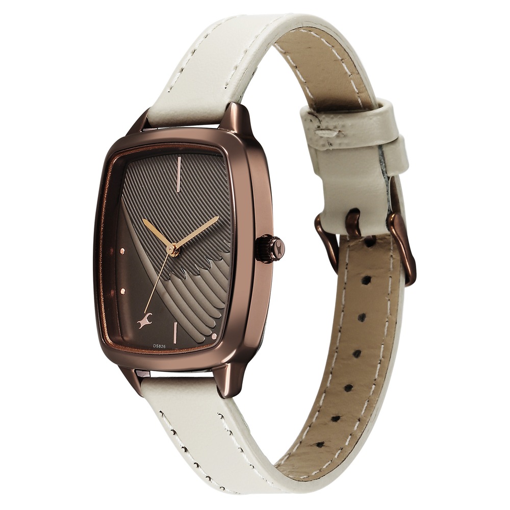 Fastrack Wild Quartz Analog Brown Dial Beige Leather Strap Watch For Girls