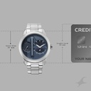 Fastrack Pulse IV Dual Time Analog Watch with Blue Dial & Silver Stainless Steel Strap For Guys