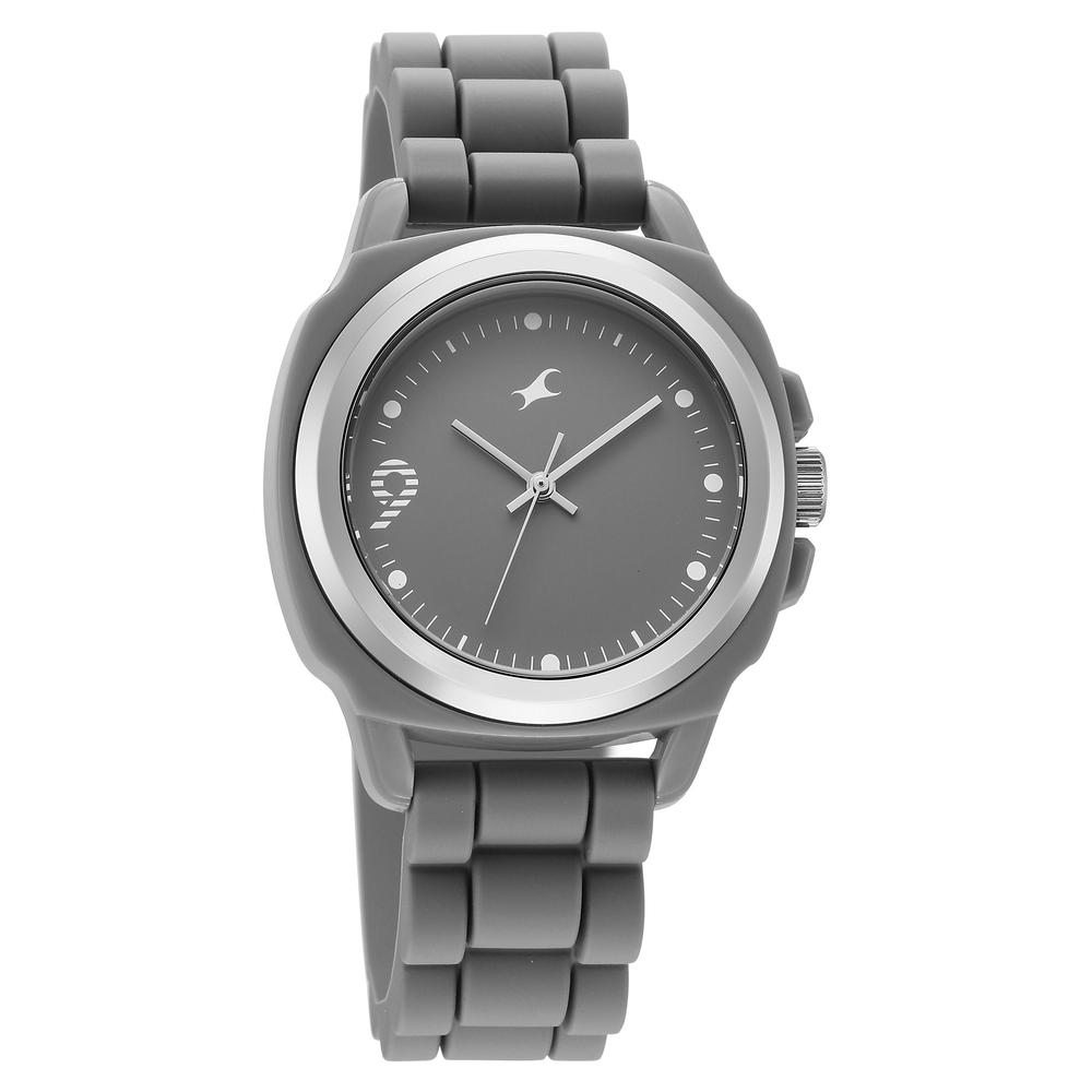 Fastrack Hype Bounce Quartz Analog Grey Dial Grey Silicone Strap Watch For Guys