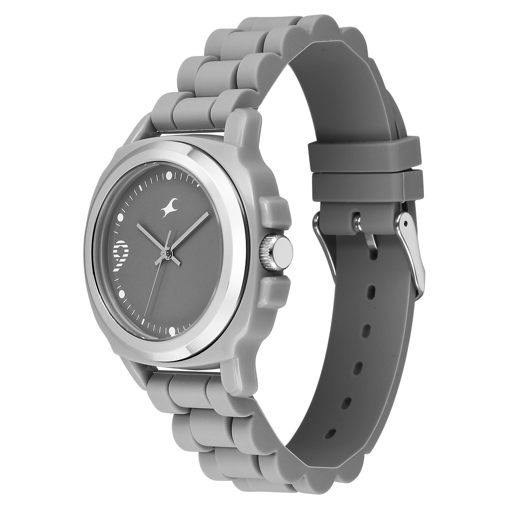 Fastrack Hype Bounce Quartz Analog Grey Dial Grey Silicone Strap Watch For Guys