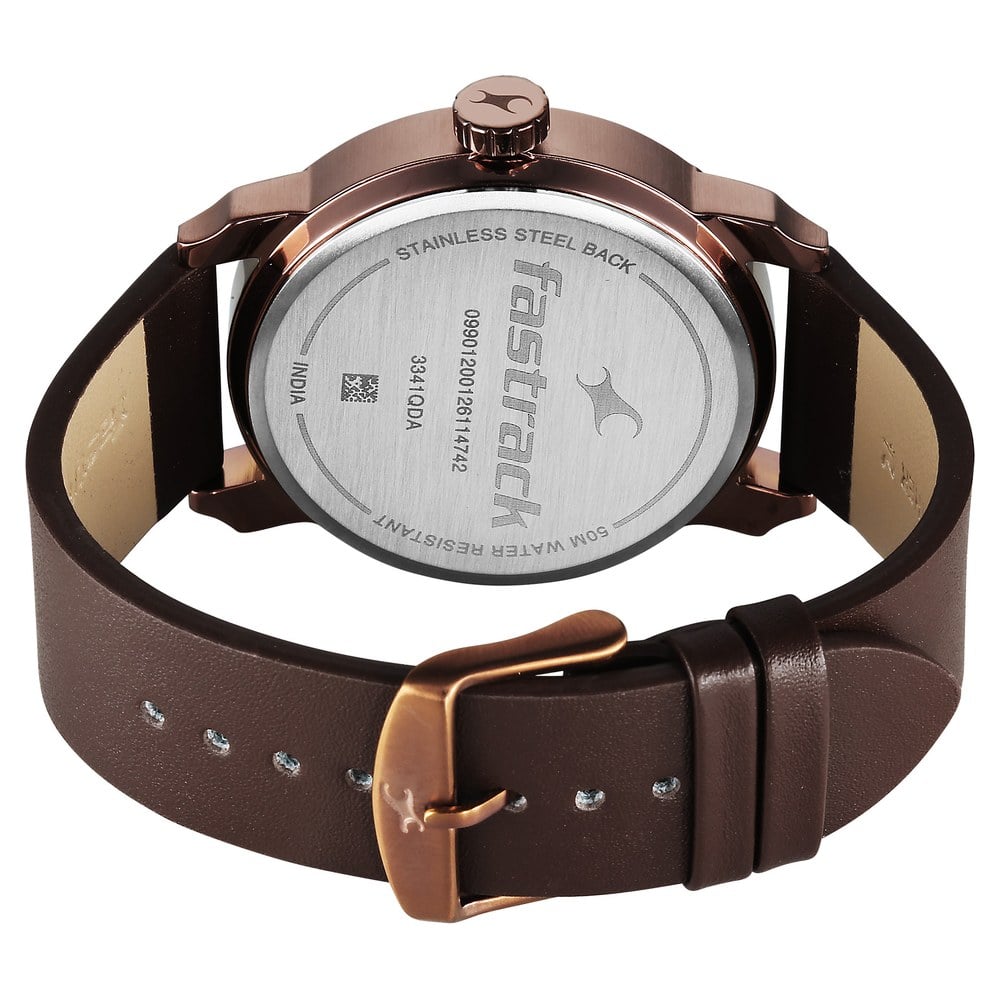 Fastrack Pulse IV Dual Time Analog Watch with Green Dial & Brown Leather Strap For Guys