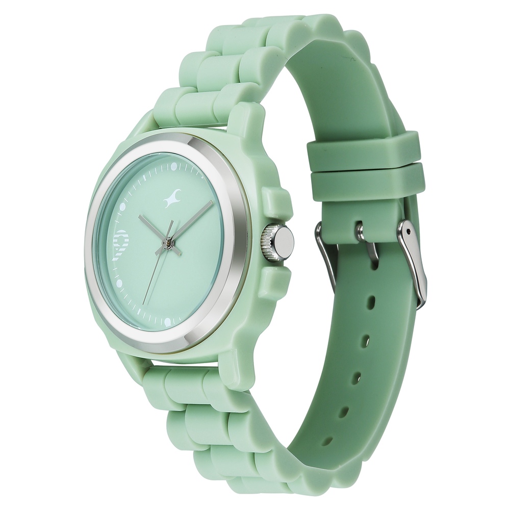 Fastrack Hype Bounce Quartz Analog Green Dial Green Silicone Strap Watch For Guys