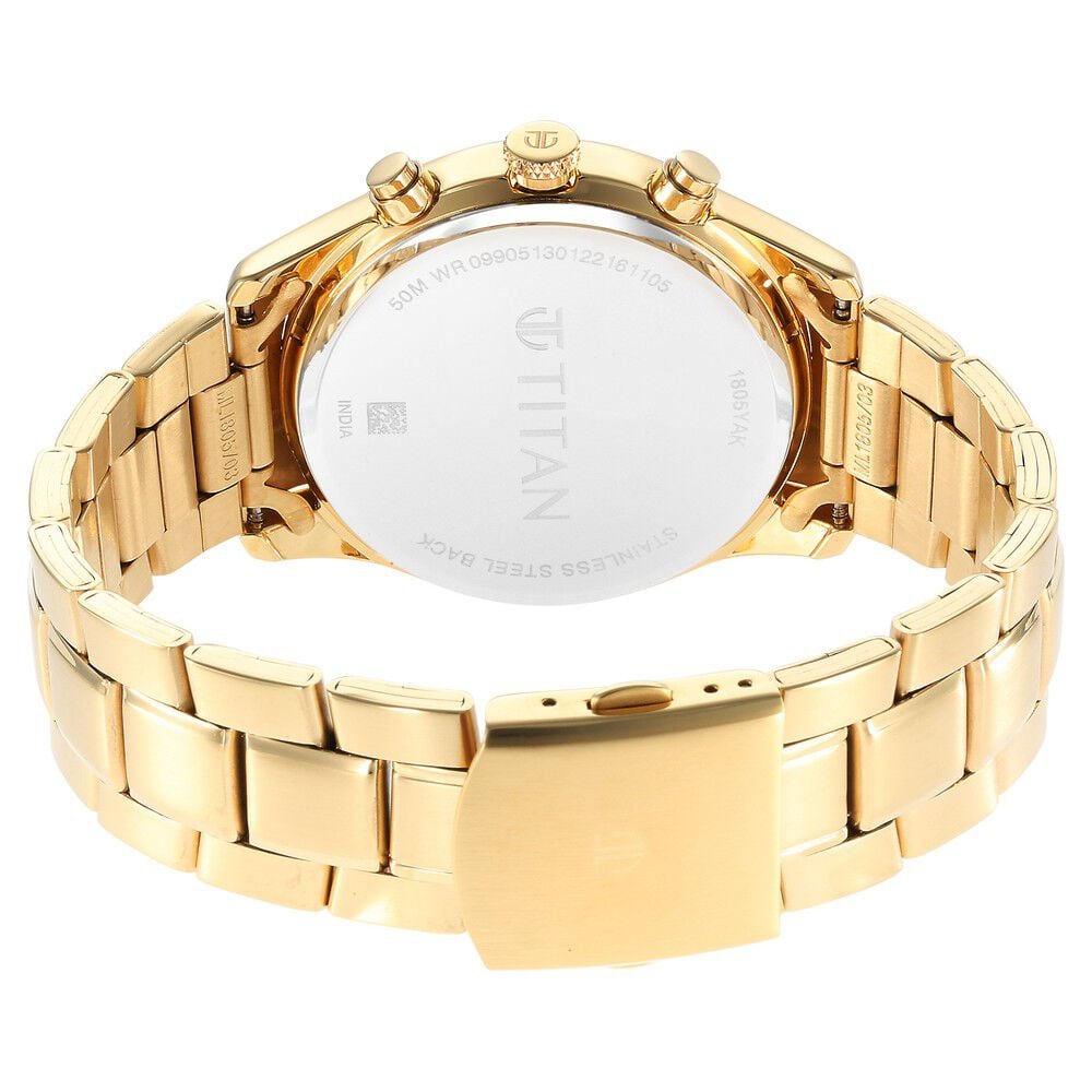 Titan Black and Gold Silver Dial Analog with Day and Date Stainless Steel Strap Watch for Men