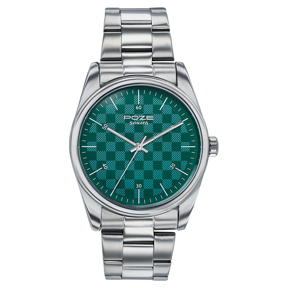 Poze By Sonata Quartz Analog Green Dial Silver Stainless Steel Strap Watch For Men