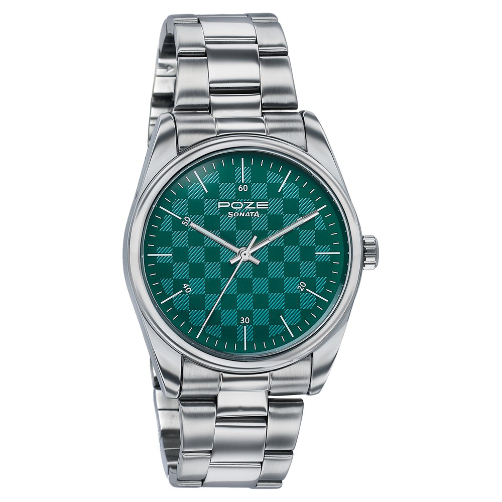 Poze By Sonata Quartz Analog Green Dial Silver Stainless Steel Strap Watch For Men