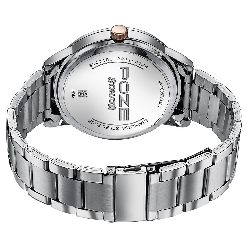Sonata Poze Quartz Analog Silver Dial Stainless Steel Strap Watch For Men