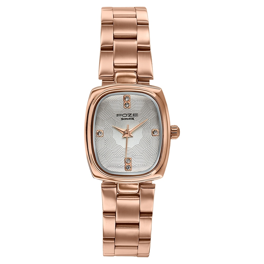 Poze By Sonata Quartz Analog White Dial Rose Gold Stainless Steel Strap Watch For Women