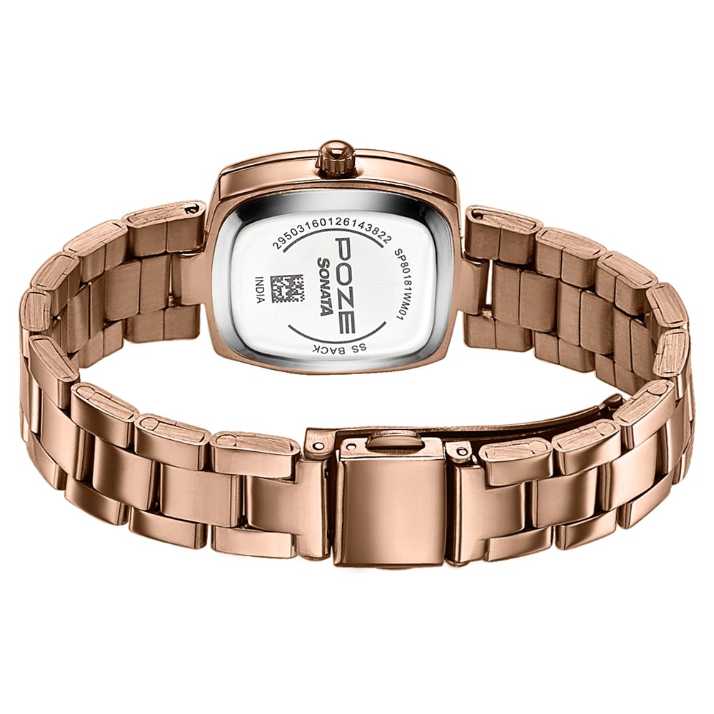 Poze By Sonata Quartz Analog White Dial Rose Gold Stainless Steel Strap Watch For Women
