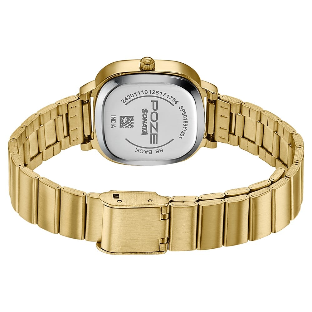 Poze By Sonata Quartz Analog Silver Sunray Dial Golden Stainless Steel Strap Watch For Women