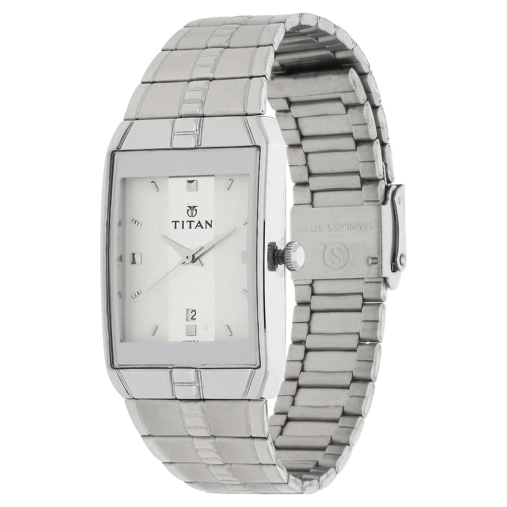 Titan Quartz Analog with Date White Dial Stainless Steel Strap Watch for Men