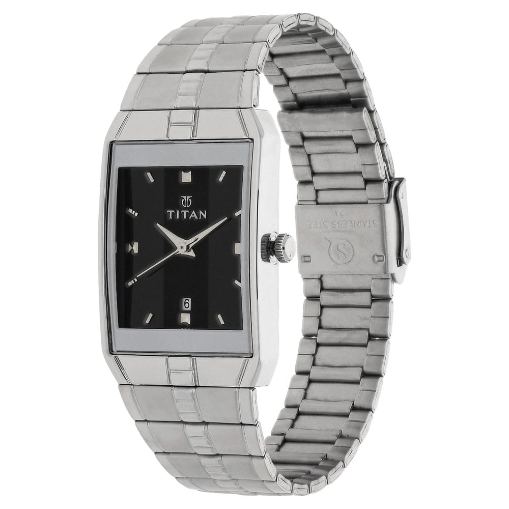 Titan Quartz Analog with Date Black Dial Stainless Steel Strap Watch for Men