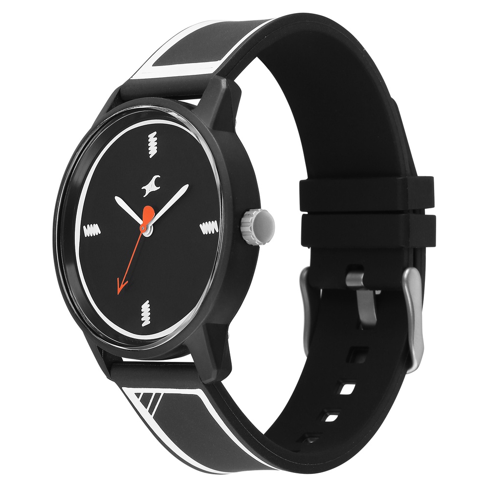 Fastrack Zine Quartz Analog Black Dial Black Silicone Strap Watch For Guys