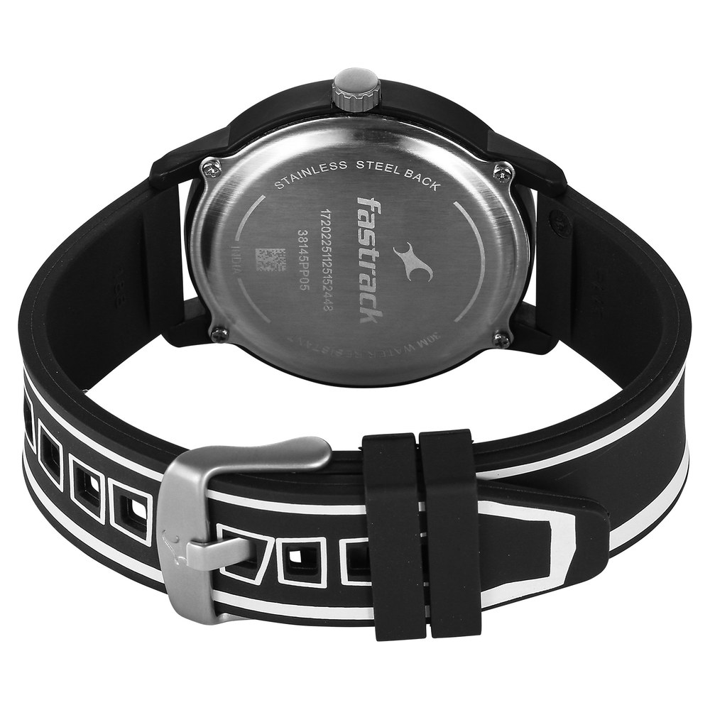 Fastrack Zine Quartz Analog Black Dial Black Silicone Strap Watch For Guys