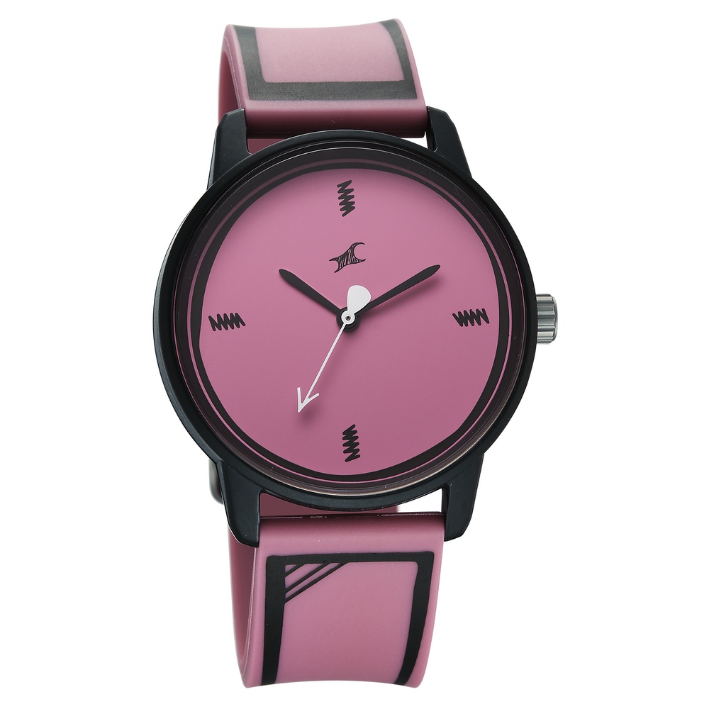 Fastrack Zine Quartz Analog Pink Dial Pink Silicone Strap Watch For Guys