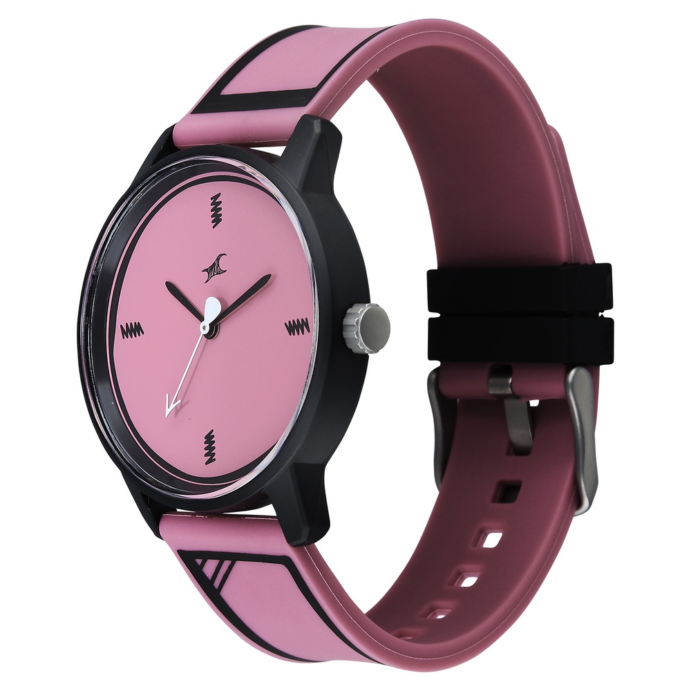Fastrack Zine Quartz Analog Pink Dial Pink Silicone Strap Watch For Guys