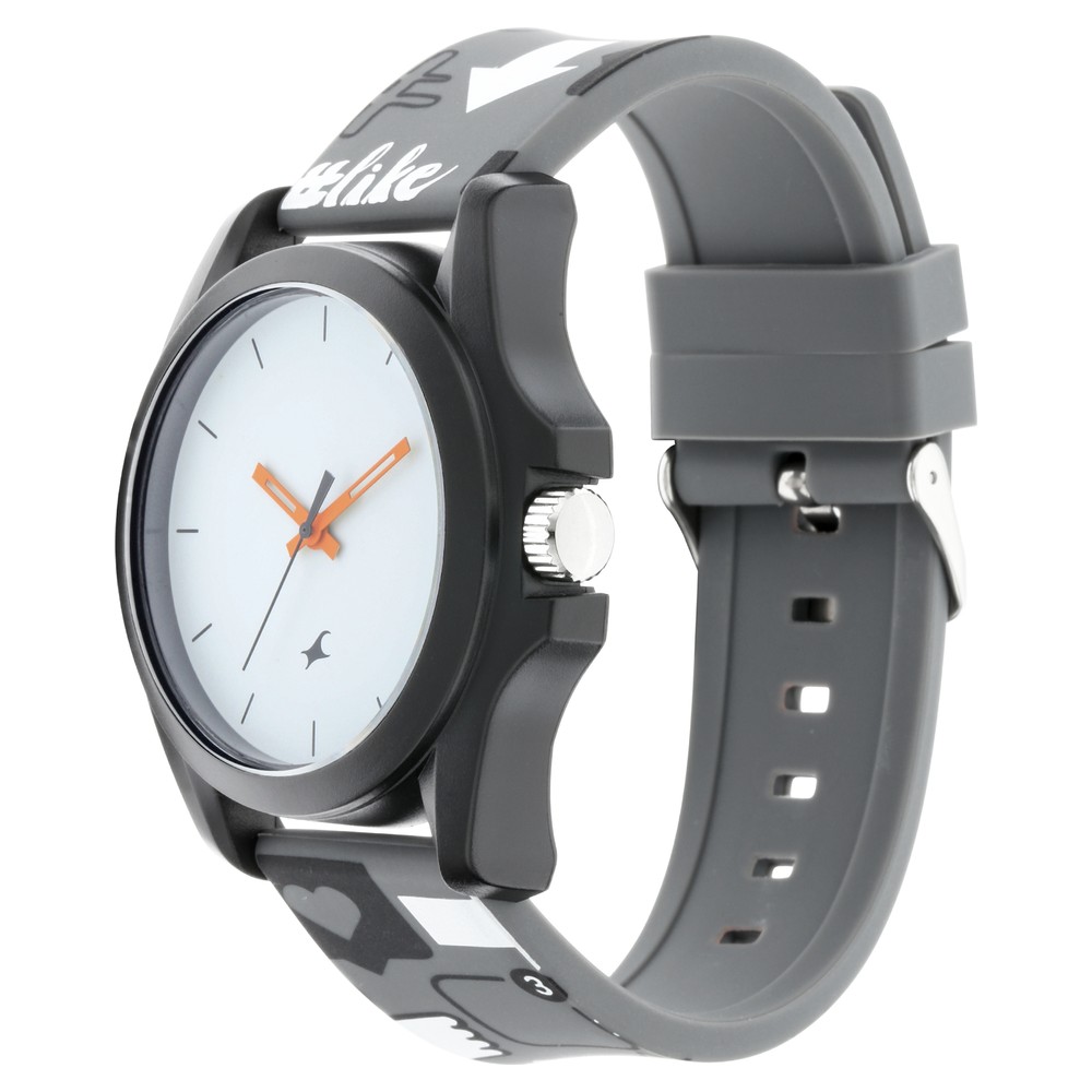 Fastrack Hashtag Quartz Analog White Dial Silicone Strap Unisex Watch