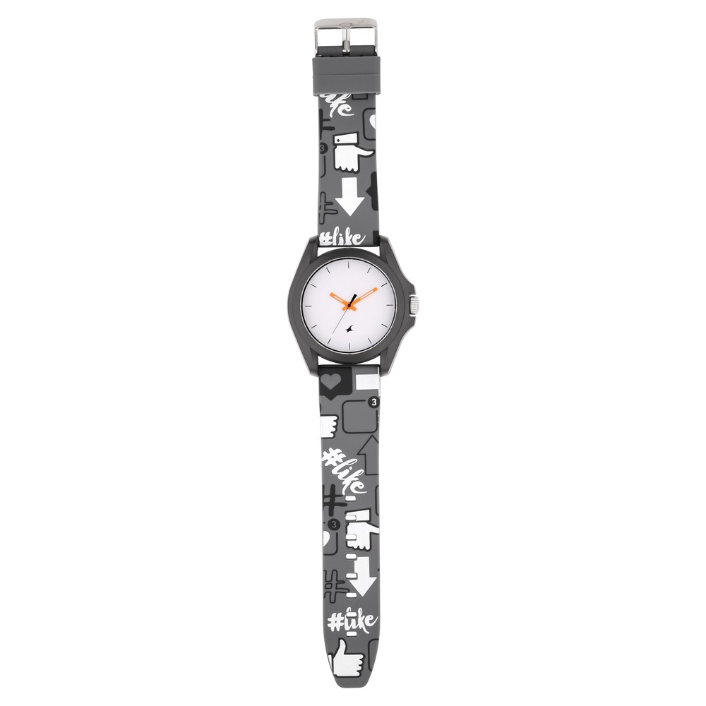 Fastrack Hashtag Quartz Analog White Dial Silicone Strap Unisex Watch