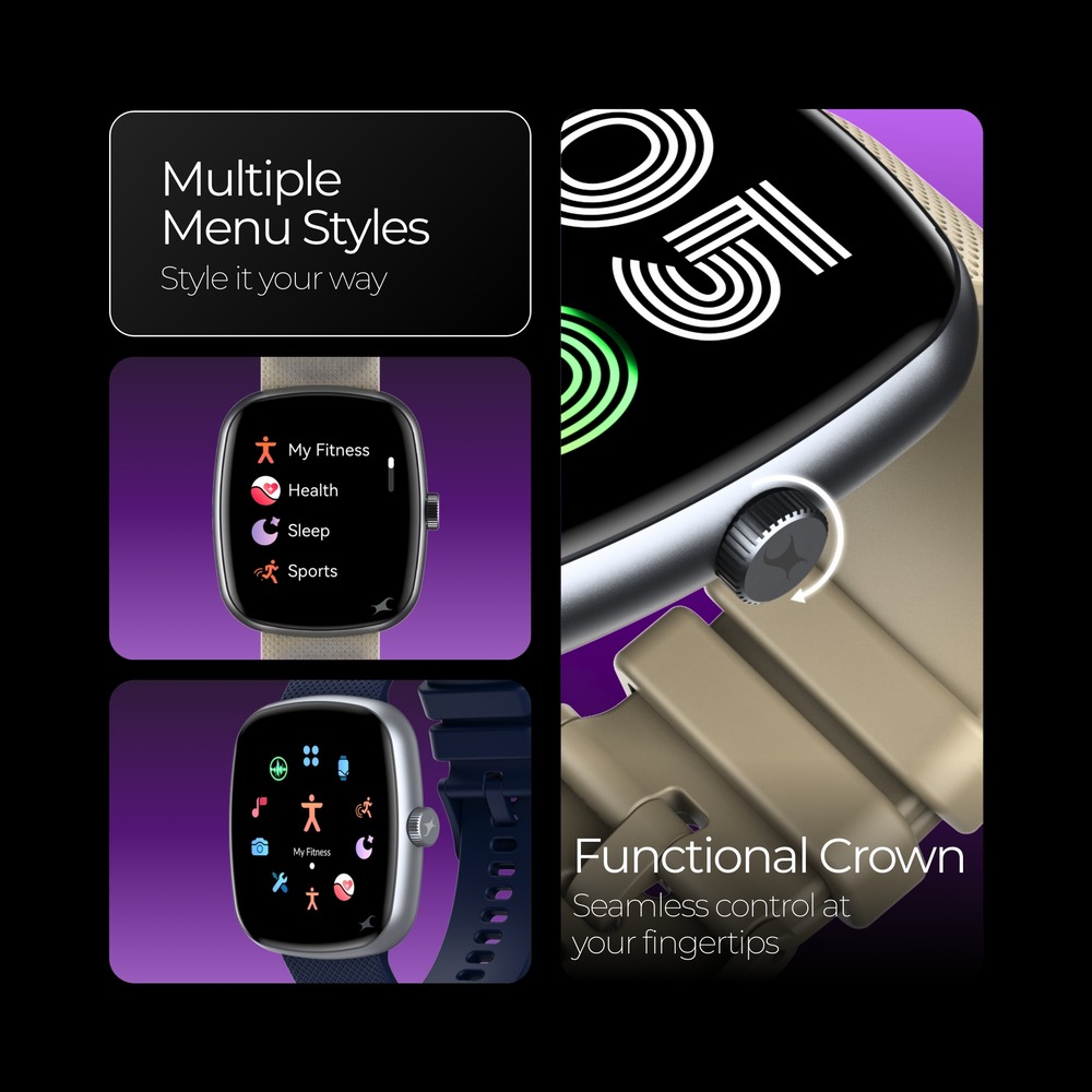 Fastrack Jupiter S3 Smartwatch with 1.83" TFT 2.5D Display, Push Button & Rotary Crown, SpO2 & Sleep Tracking
